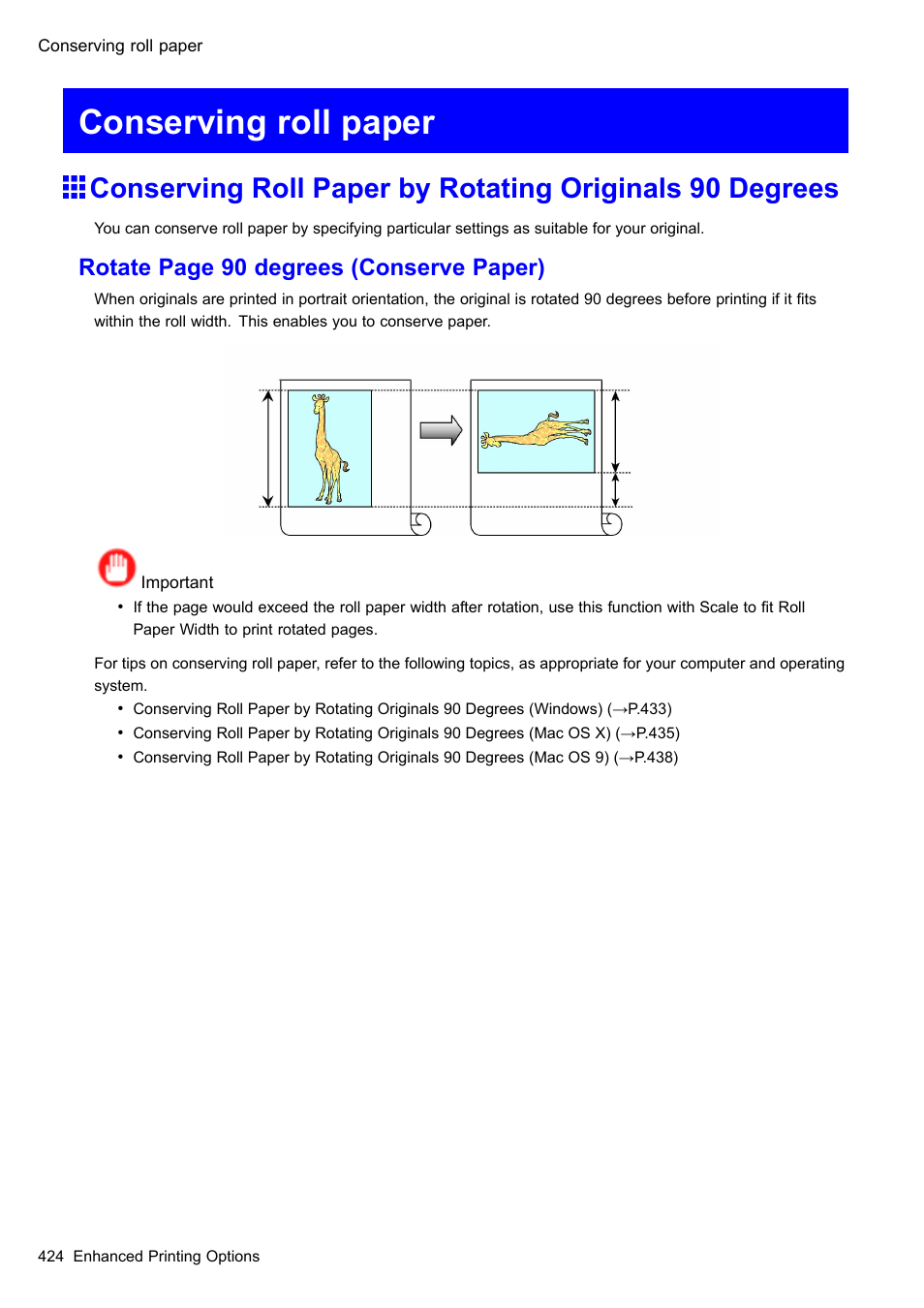 Conserving roll paper, Rotate page 90 degrees (conserve paper) | Canon imagePROGRAF iPF610 User Manual | Page 438 / 746