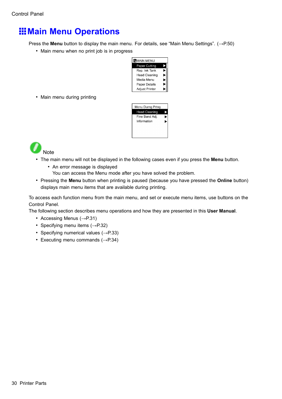 Main menu operations | Canon imagePROGRAF iPF610 User Manual | Page 44 / 746