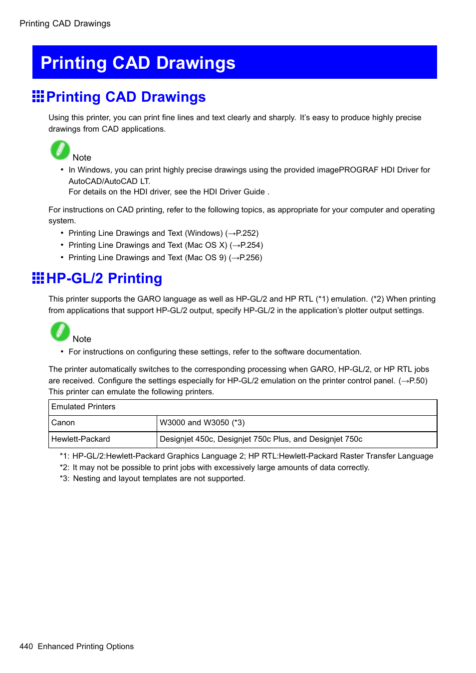 Printing cad drawings, Hp-gl/2 printing | Canon imagePROGRAF iPF610 User Manual | Page 454 / 746