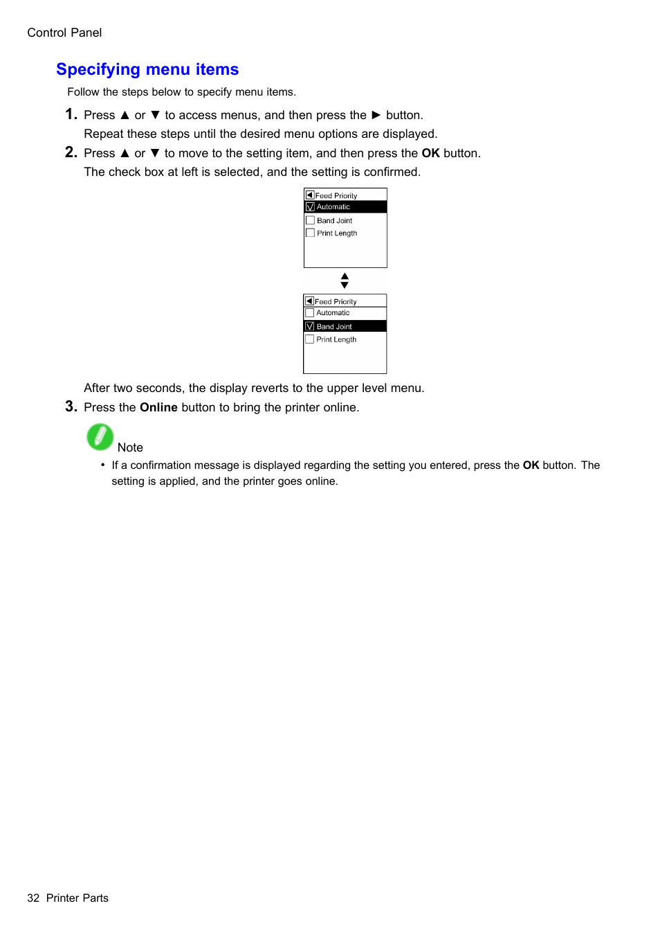 Specifying menu items | Canon imagePROGRAF iPF610 User Manual | Page 46 / 746