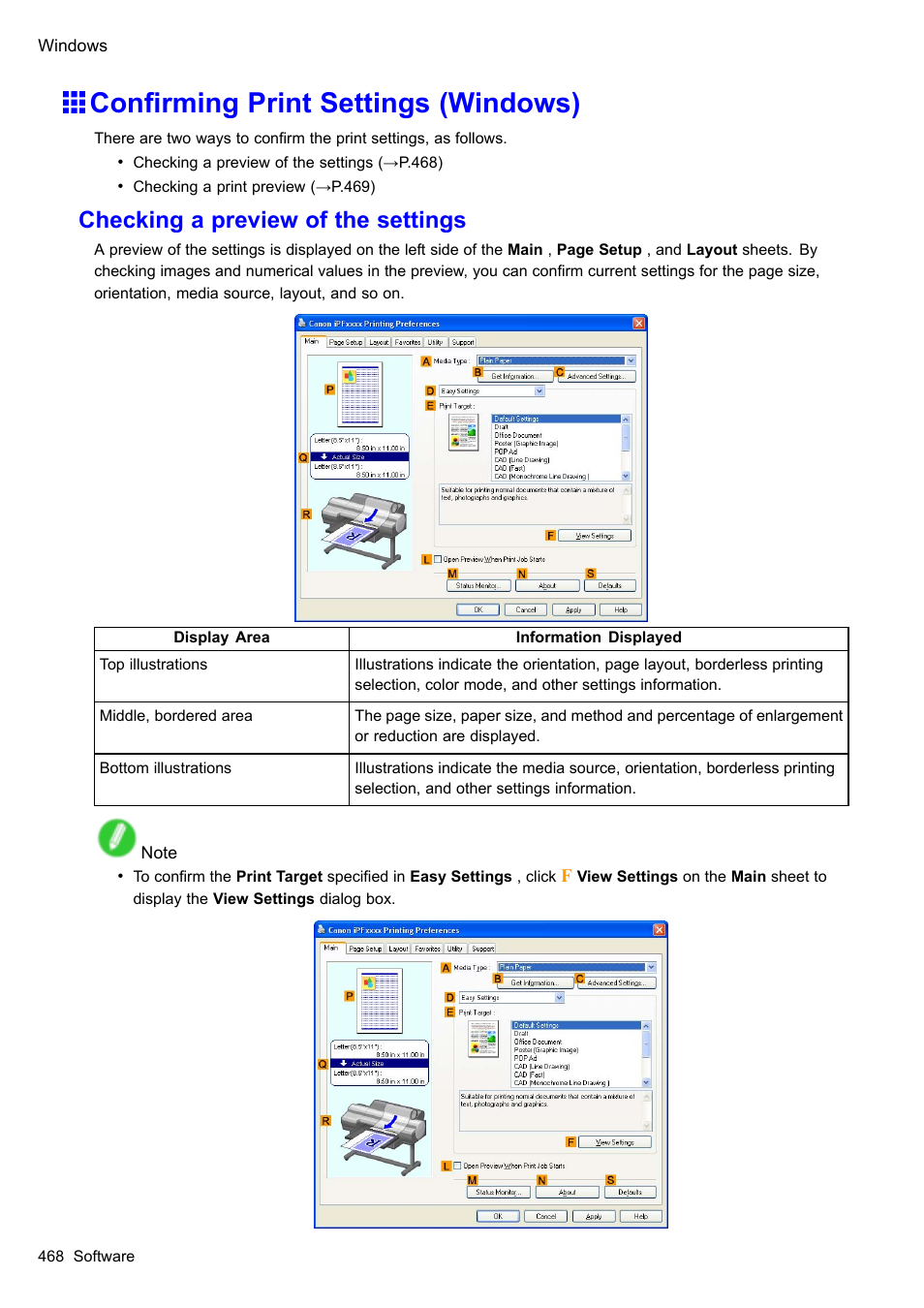 Confirming print settings (windows), Conrming print settings (windows), Checking a preview of the settings | Canon imagePROGRAF iPF610 User Manual | Page 482 / 746