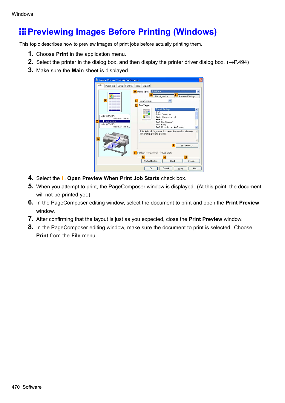 Previewing images before printing (windows) | Canon imagePROGRAF iPF610 User Manual | Page 484 / 746
