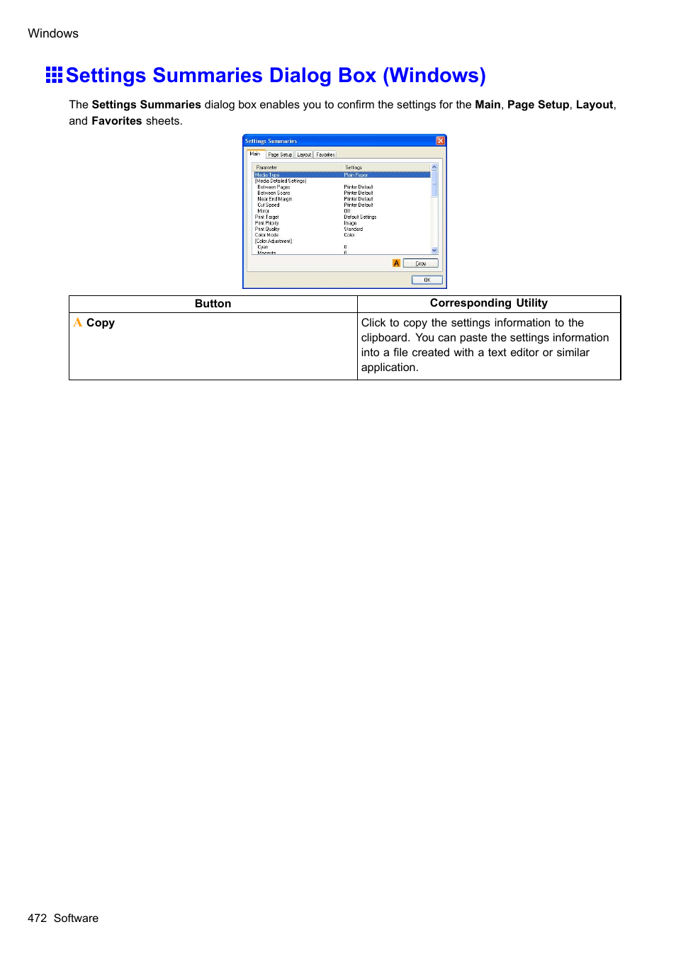 Settings summaries dialog box (windows) | Canon imagePROGRAF iPF610 User Manual | Page 486 / 746