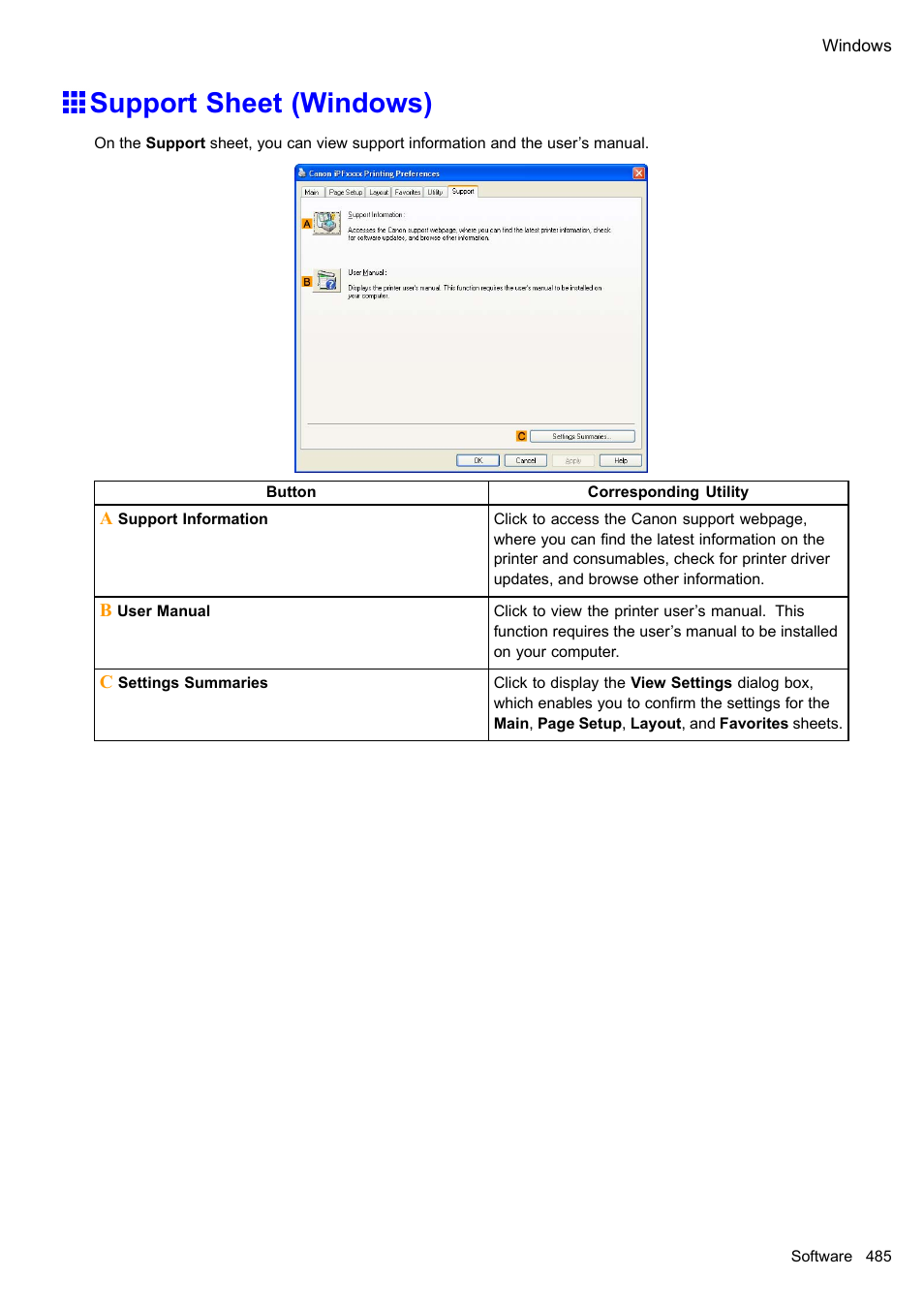 Support sheet (windows) | Canon imagePROGRAF iPF610 User Manual | Page 499 / 746
