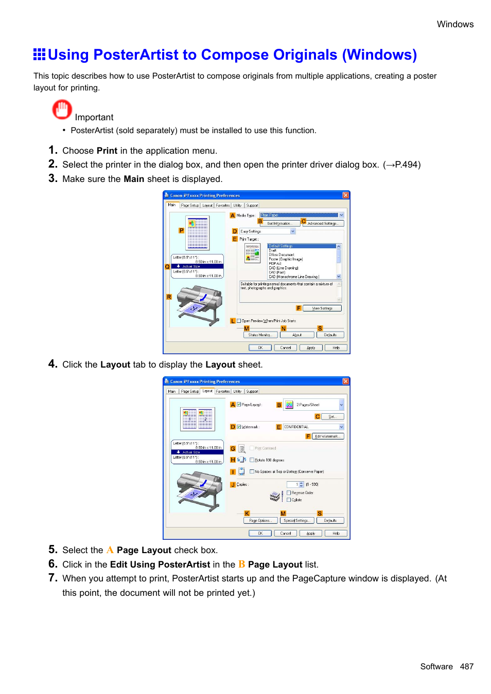 Using posterartist to compose originals (windows) | Canon imagePROGRAF iPF610 User Manual | Page 501 / 746