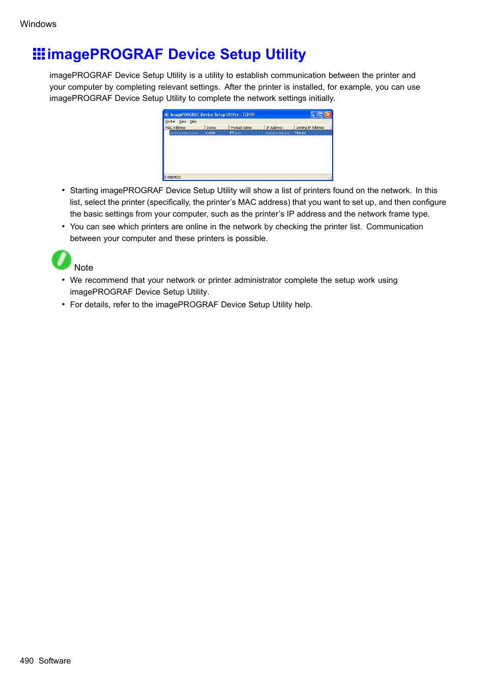 Imageprograf device setup utility | Canon imagePROGRAF iPF610 User Manual | Page 504 / 746