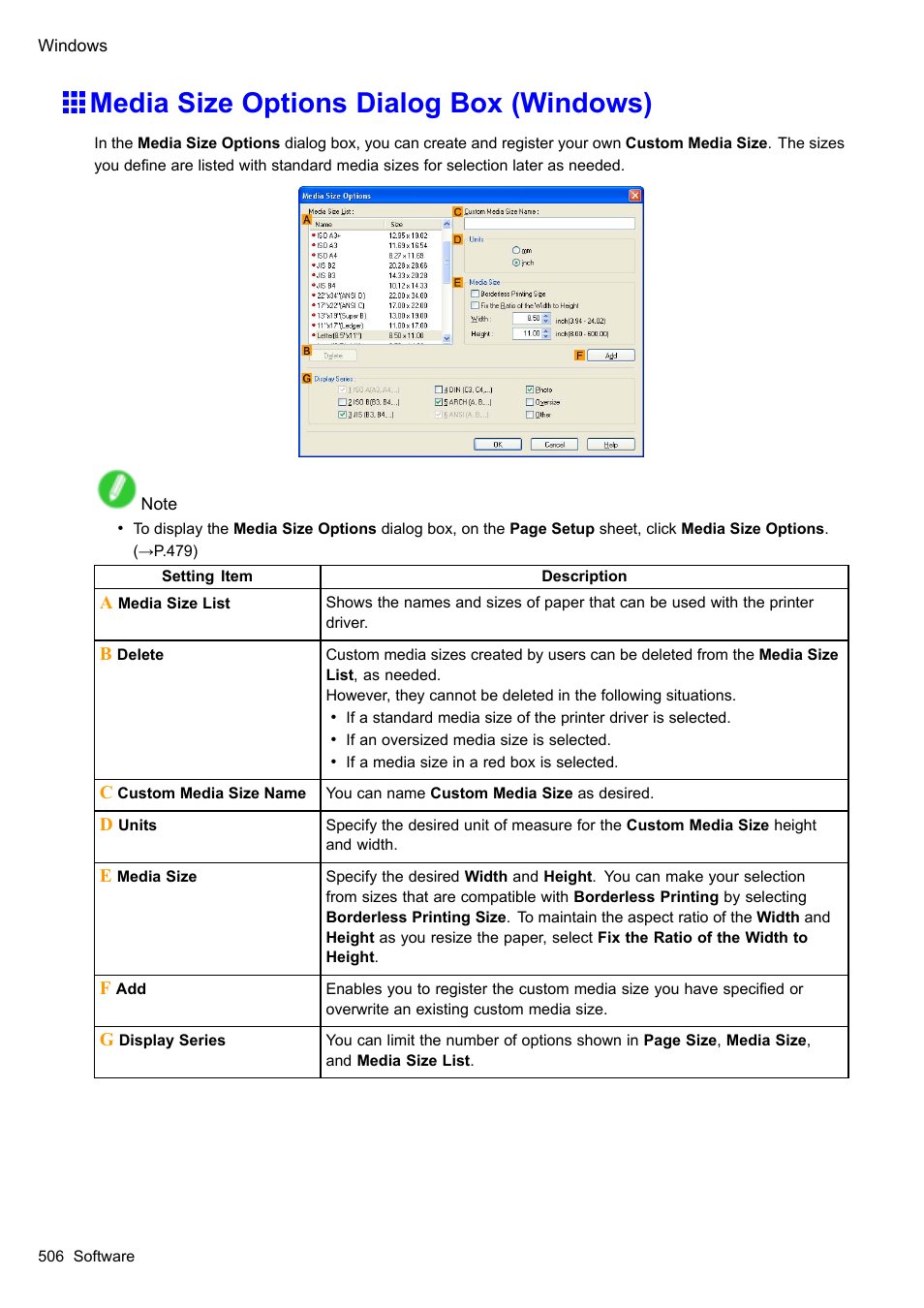 Media size options dialog box (windows) | Canon imagePROGRAF iPF610 User Manual | Page 520 / 746