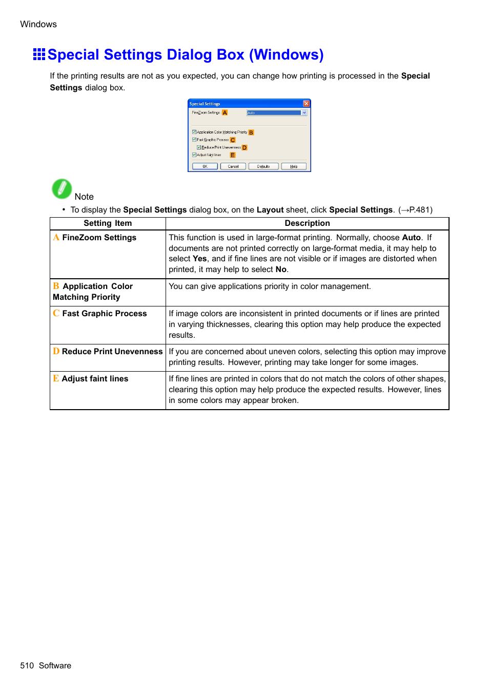 Special settings dialog box (windows) | Canon imagePROGRAF iPF610 User Manual | Page 524 / 746