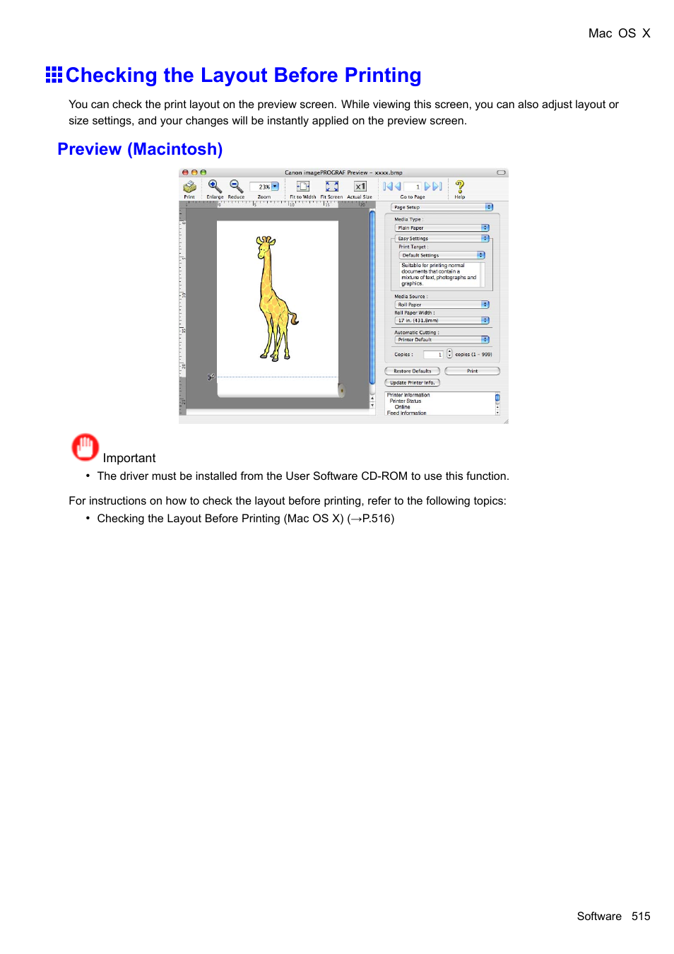 Checking the layout before printing, Preview (macintosh) | Canon imagePROGRAF iPF610 User Manual | Page 529 / 746
