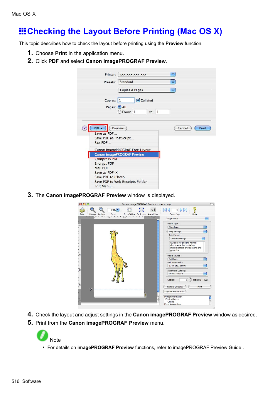 Checking the layout before printing (mac os x) | Canon imagePROGRAF iPF610 User Manual | Page 530 / 746