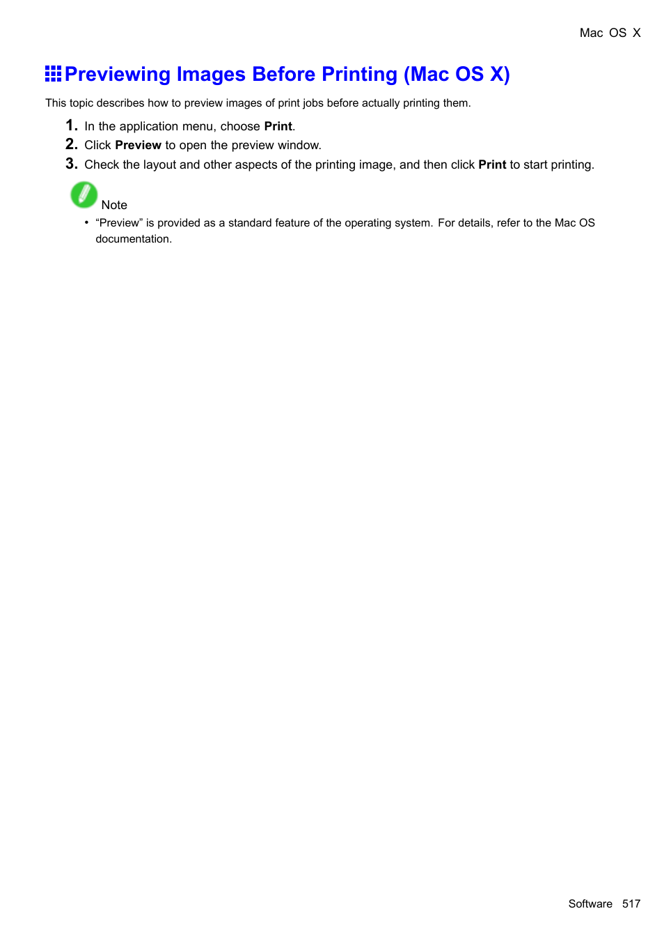 Previewing images before printing (mac os x) | Canon imagePROGRAF iPF610 User Manual | Page 531 / 746