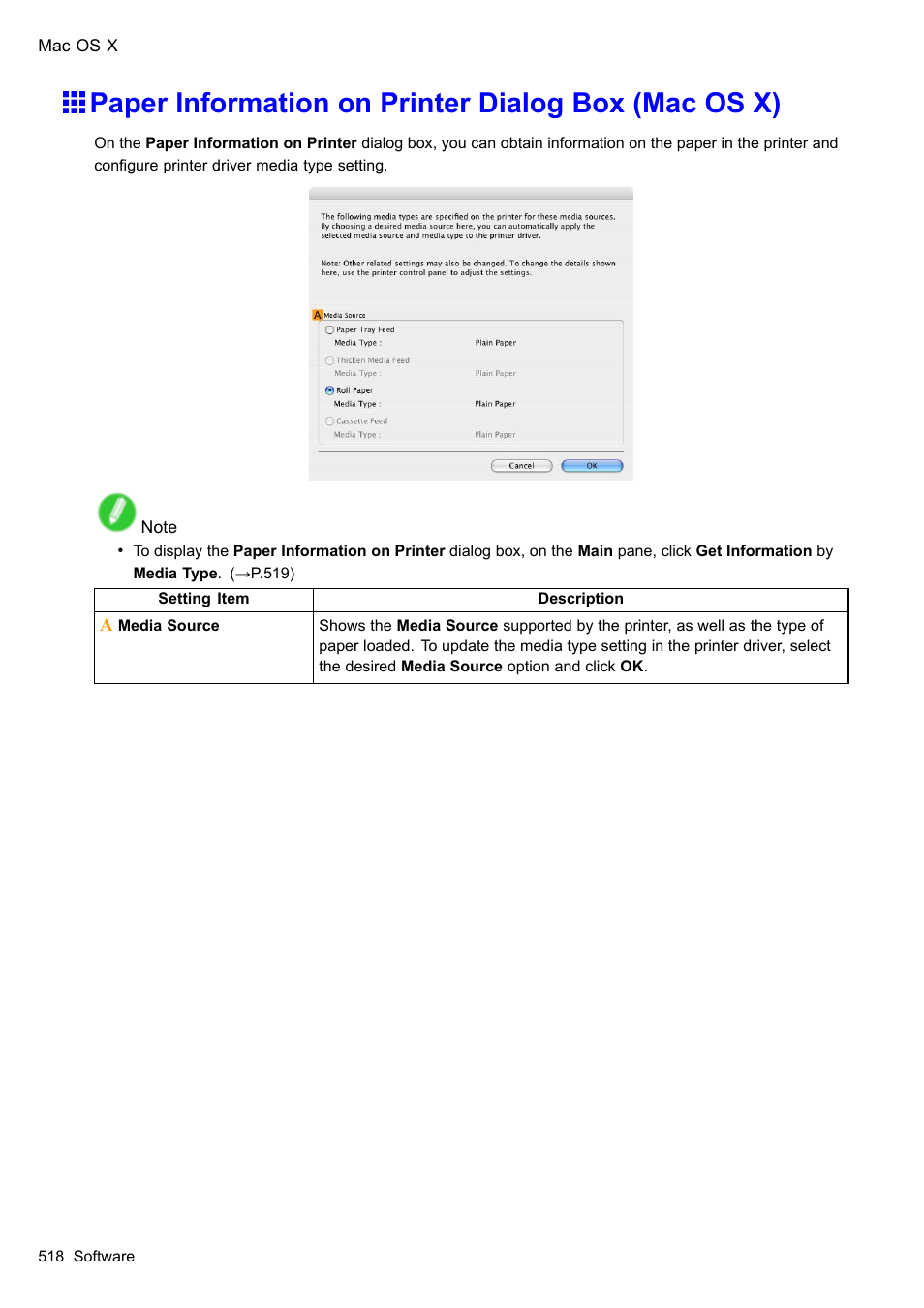 Paper information on printer dialog box (mac os x) | Canon imagePROGRAF iPF610 User Manual | Page 532 / 746