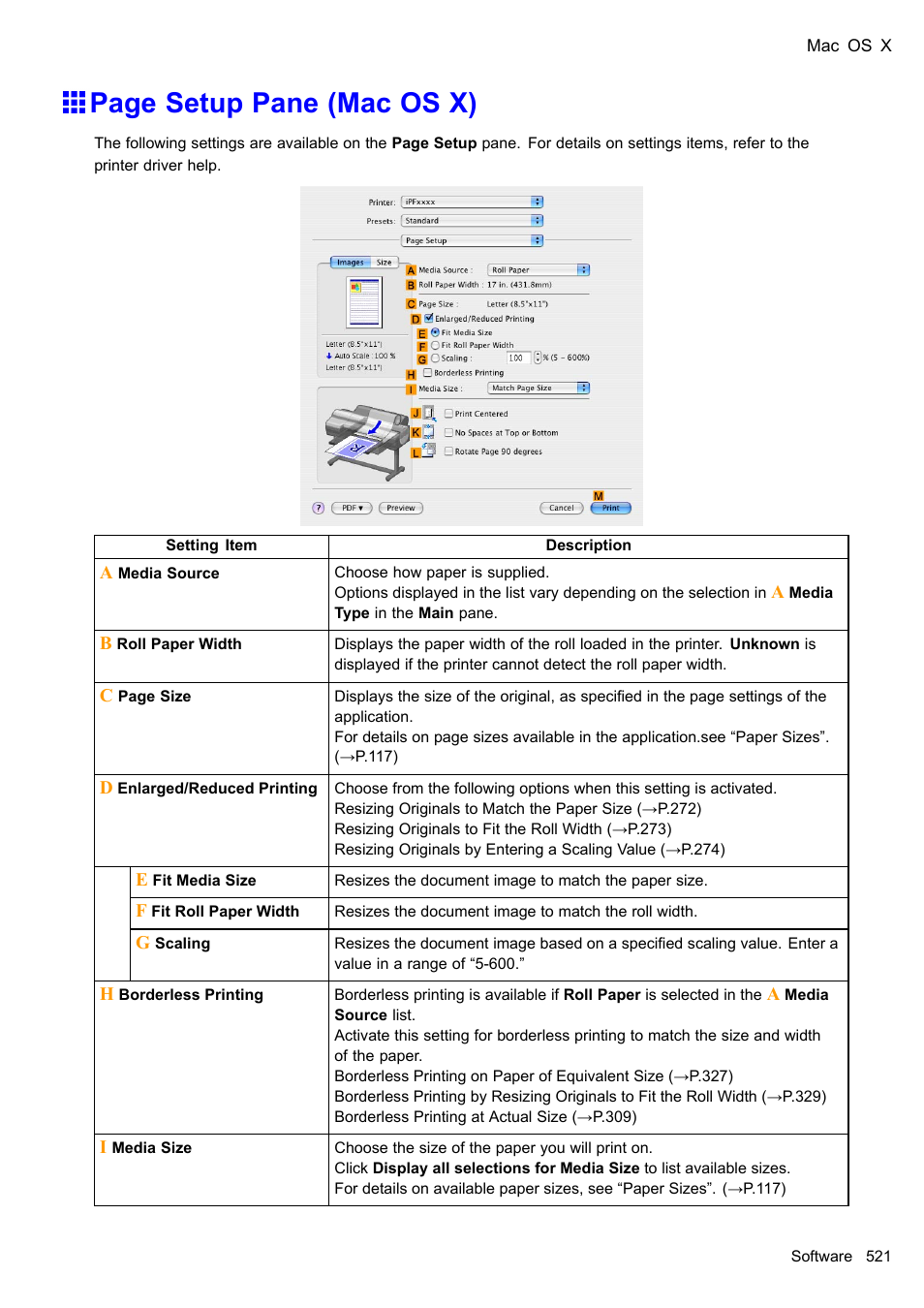 Page setup pane (mac os x) | Canon imagePROGRAF iPF610 User Manual | Page 535 / 746