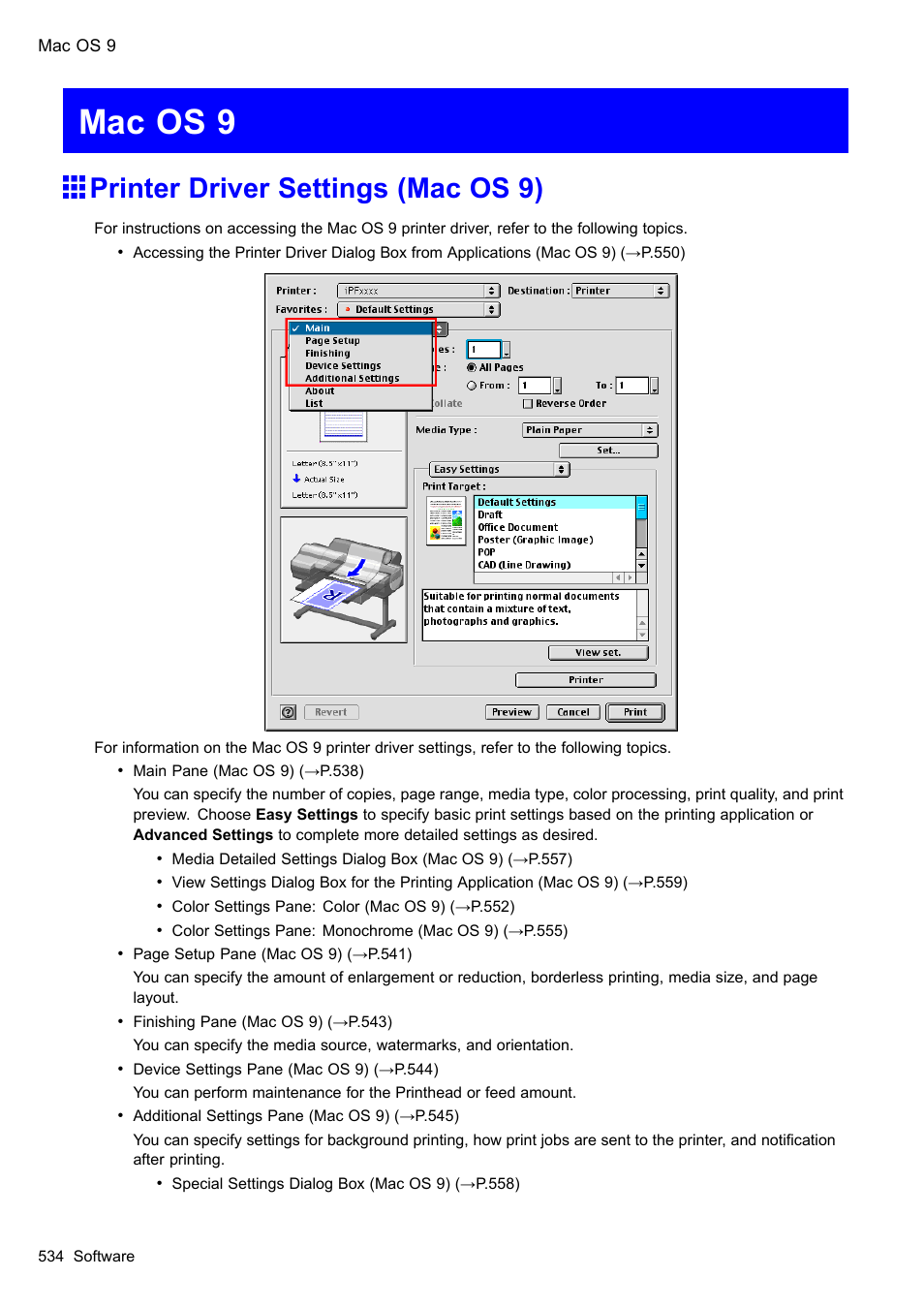 Mac os 9, Printer driver settings (mac os 9) | Canon imagePROGRAF iPF610 User Manual | Page 548 / 746