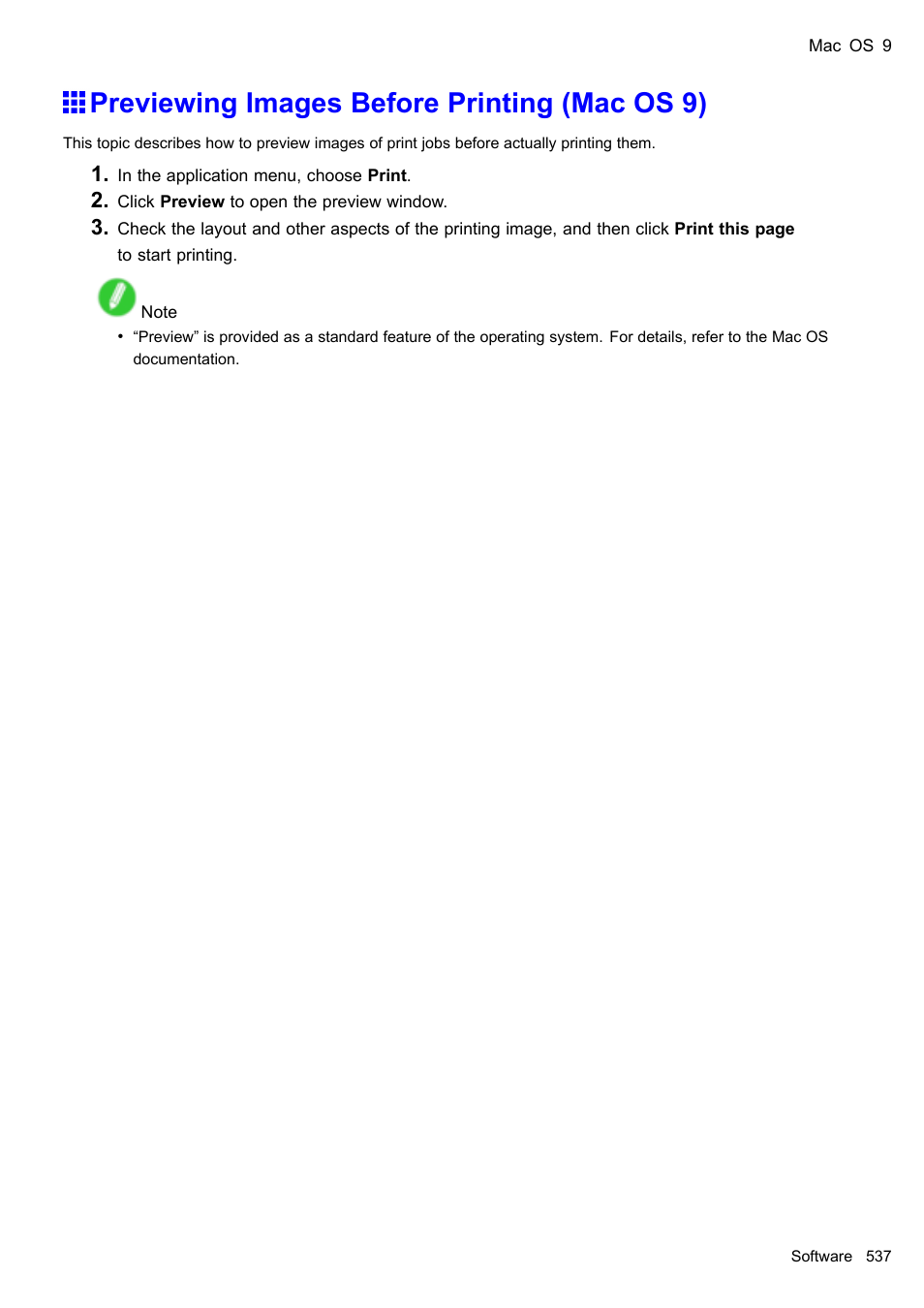 Previewing images before printing (mac os 9) | Canon imagePROGRAF iPF610 User Manual | Page 551 / 746