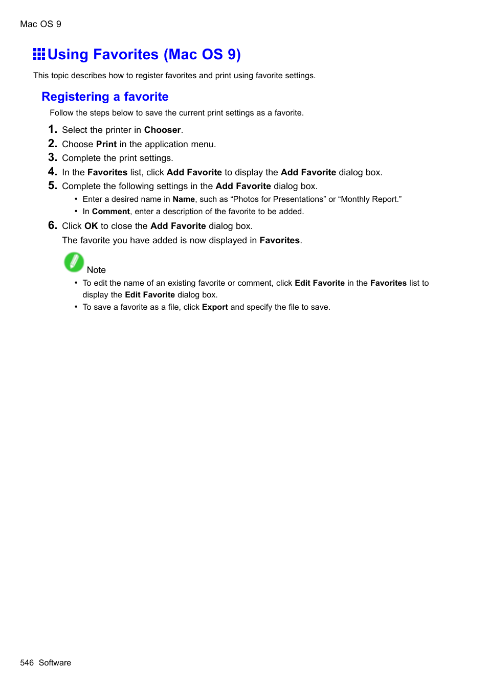 Using favorites (mac os 9), Registering a favorite | Canon imagePROGRAF iPF610 User Manual | Page 560 / 746