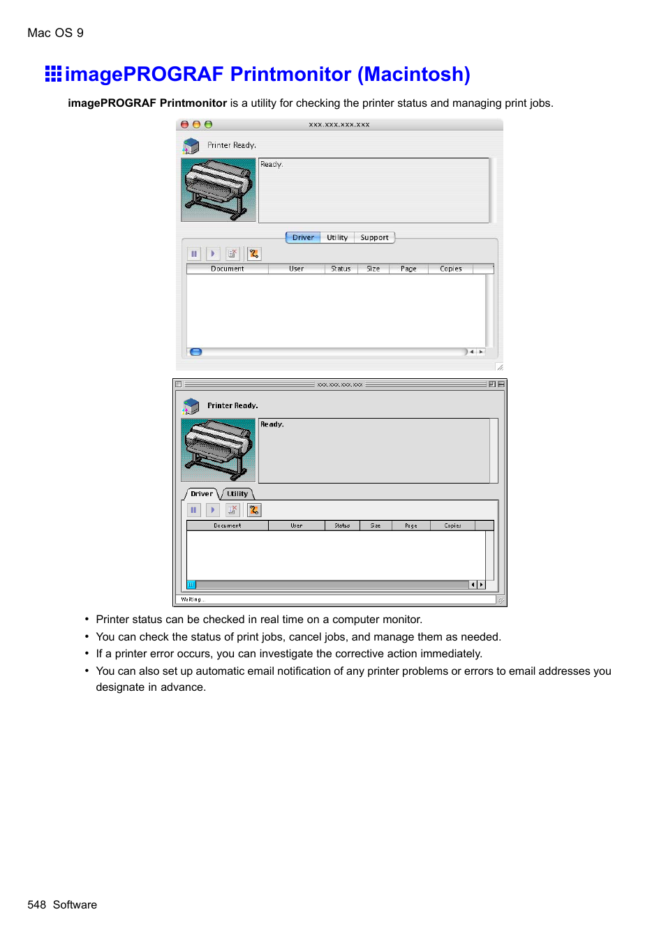 Imageprograf printmonitor (macintosh) | Canon imagePROGRAF iPF610 User Manual | Page 562 / 746
