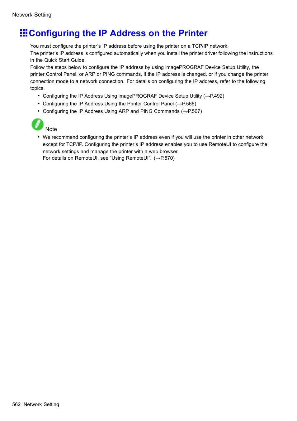 Configuring the ip address on the printer, Conguring the ip address on the printer | Canon imagePROGRAF iPF610 User Manual | Page 576 / 746