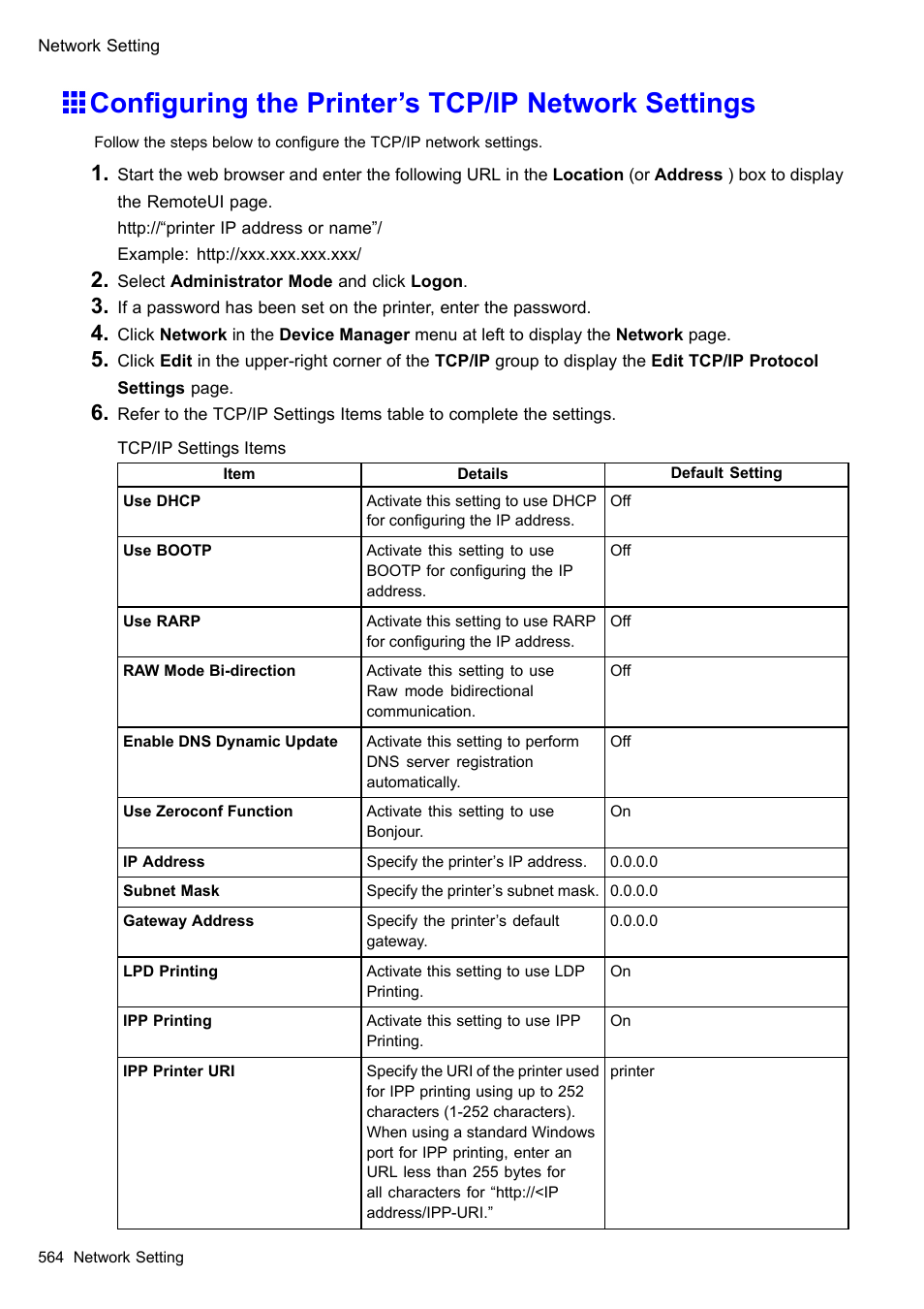 Configuring the printer's tcp/ip network settings, Conguring the printer’s tcp/ip network settings | Canon imagePROGRAF iPF610 User Manual | Page 578 / 746