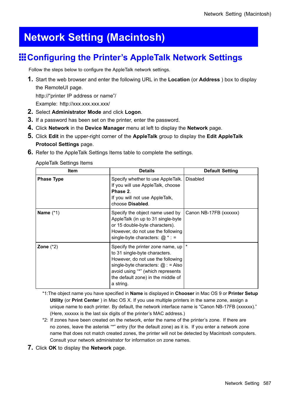 Network setting (macintosh) | Canon imagePROGRAF iPF610 User Manual | Page 601 / 746