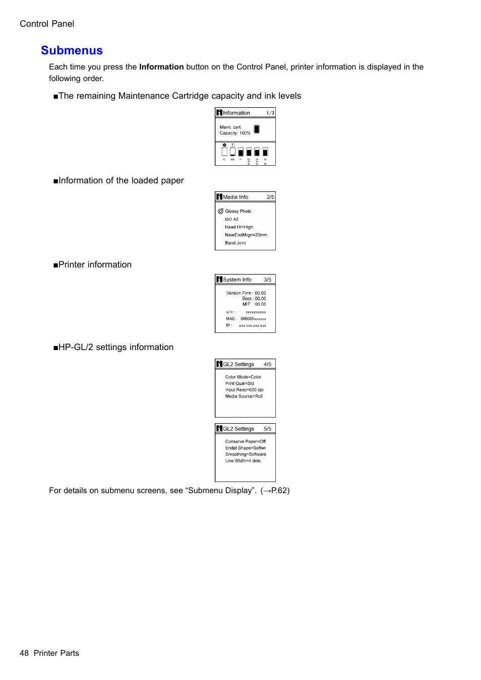 Submenus | Canon imagePROGRAF iPF610 User Manual | Page 62 / 746