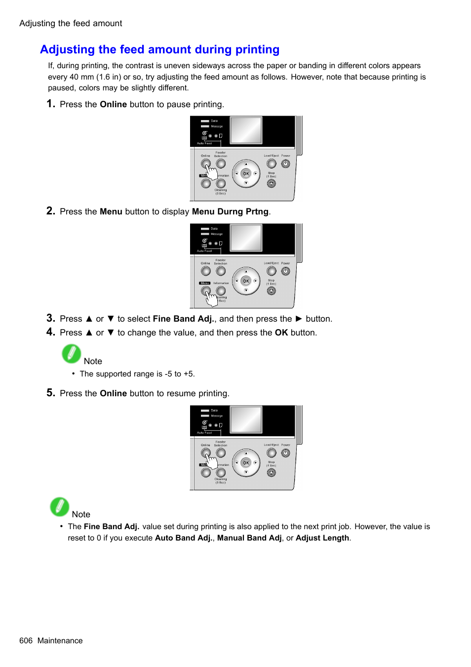 Adjusting the feed amount during printing | Canon imagePROGRAF iPF610 User Manual | Page 620 / 746