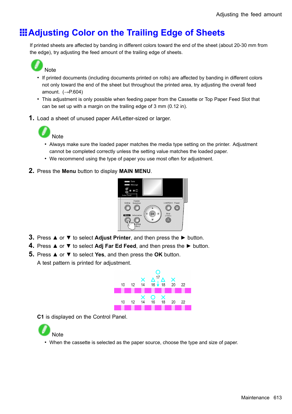 Adjusting color on the trailing edge of sheets | Canon imagePROGRAF iPF610 User Manual | Page 627 / 746