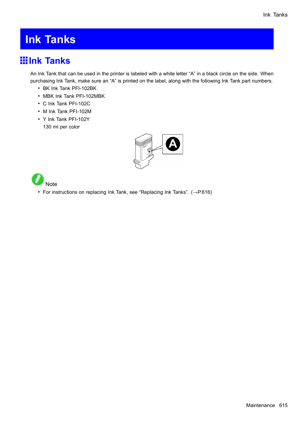 Ink tanks | Canon imagePROGRAF iPF610 User Manual | Page 629 / 746