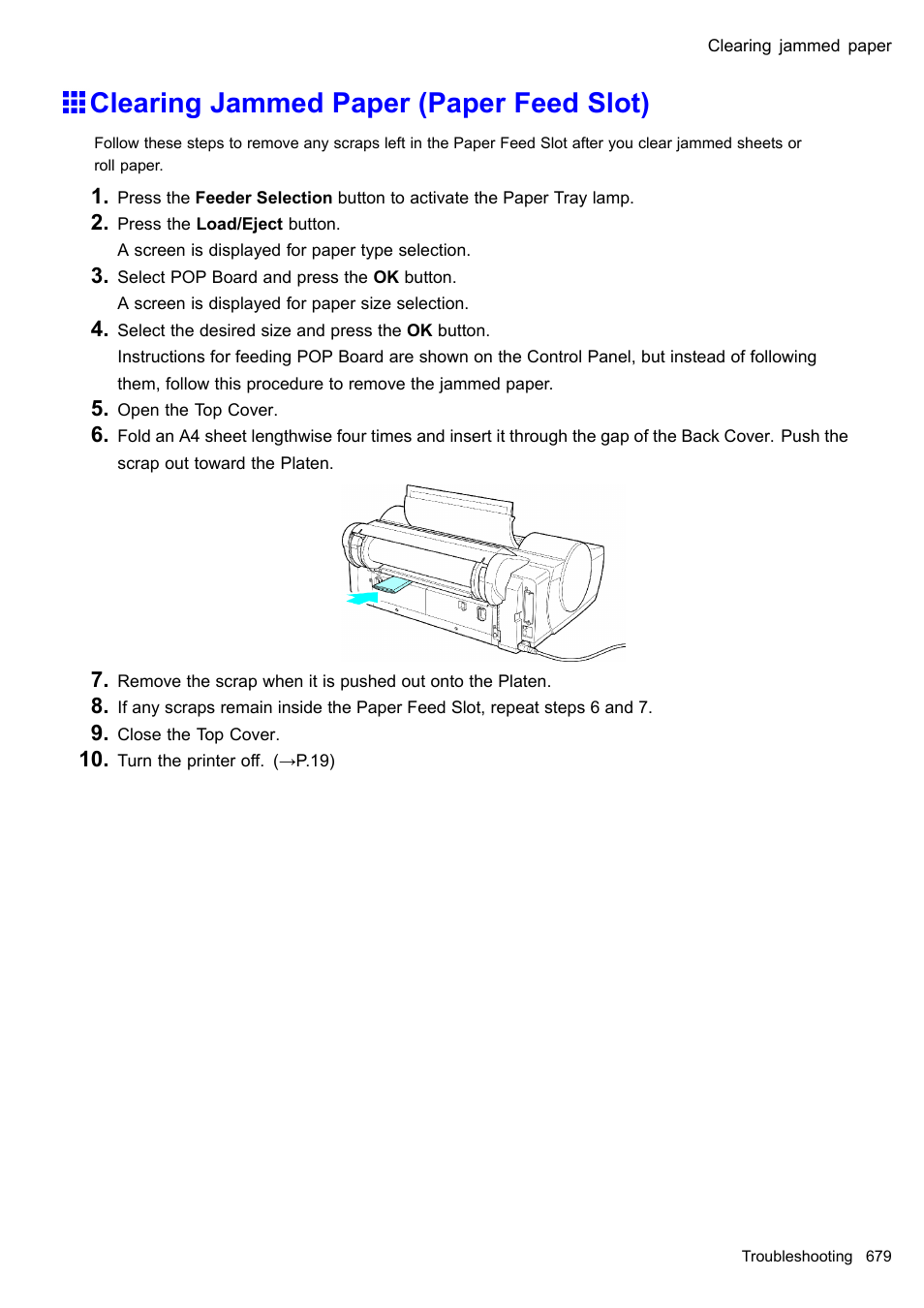 Clearing jammed paper (paper feed slot) | Canon imagePROGRAF iPF610 User Manual | Page 693 / 746