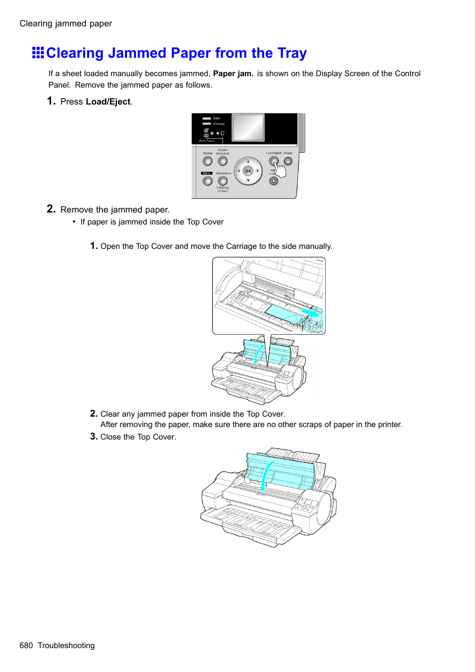 Clearing jammed paper from the tray | Canon imagePROGRAF iPF610 User Manual | Page 694 / 746