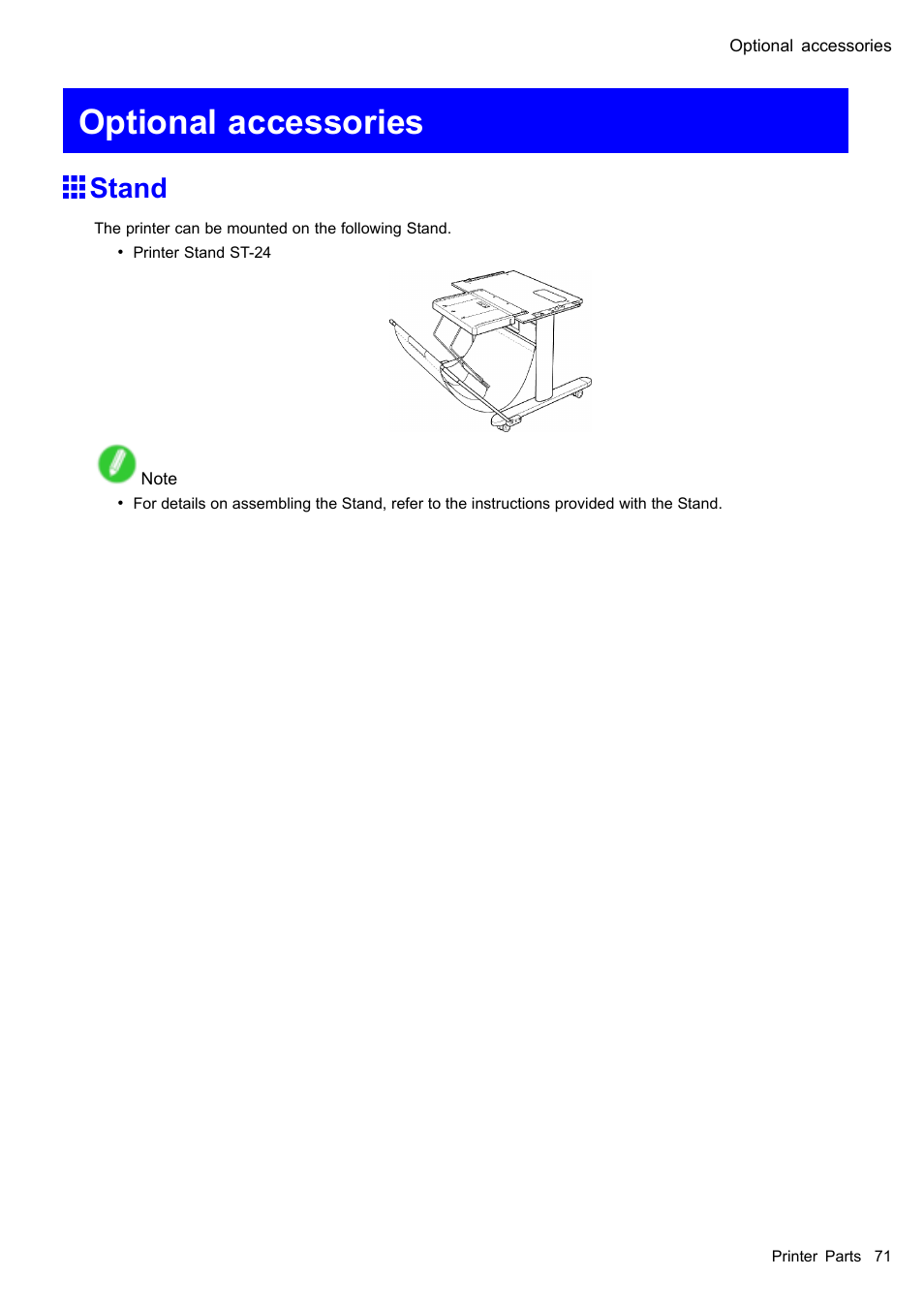 Optional accessories, Stand | Canon imagePROGRAF iPF610 User Manual | Page 85 / 746