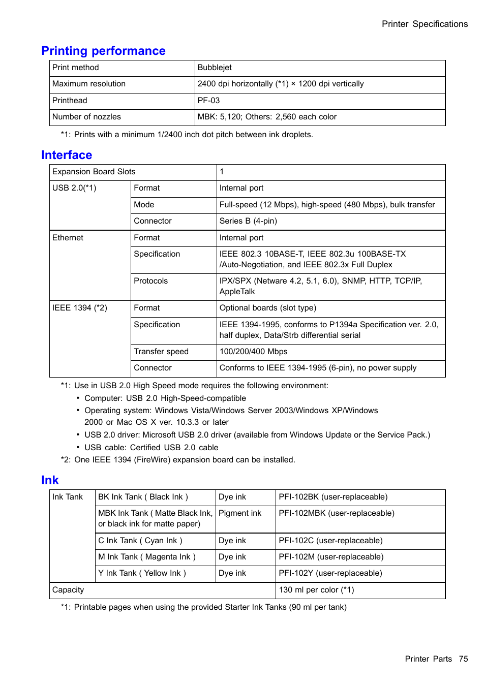 Printing performance, Interface | Canon imagePROGRAF iPF610 User Manual | Page 89 / 746
