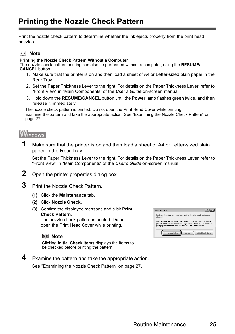 Printing the nozzle check pattern | Canon PIXMA iP100 User Manual | Page 29 / 92