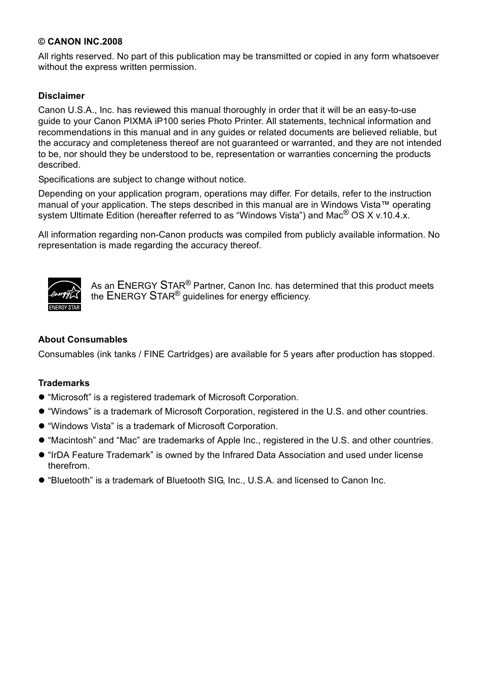 Canon PIXMA iP100 User Manual | Page 4 / 92