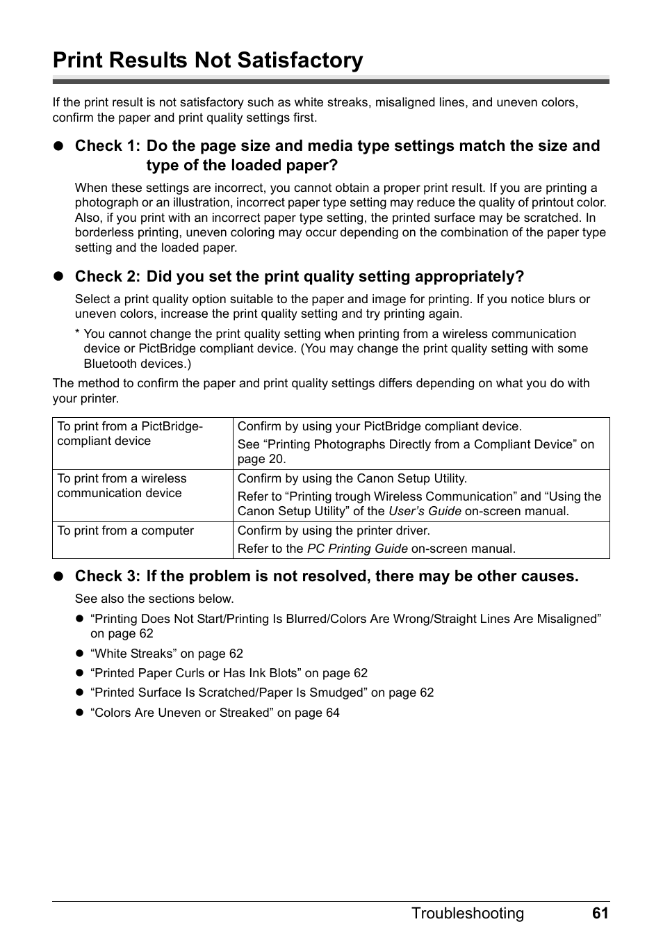 Print results not satisfactory | Canon PIXMA iP100 User Manual | Page 65 / 92