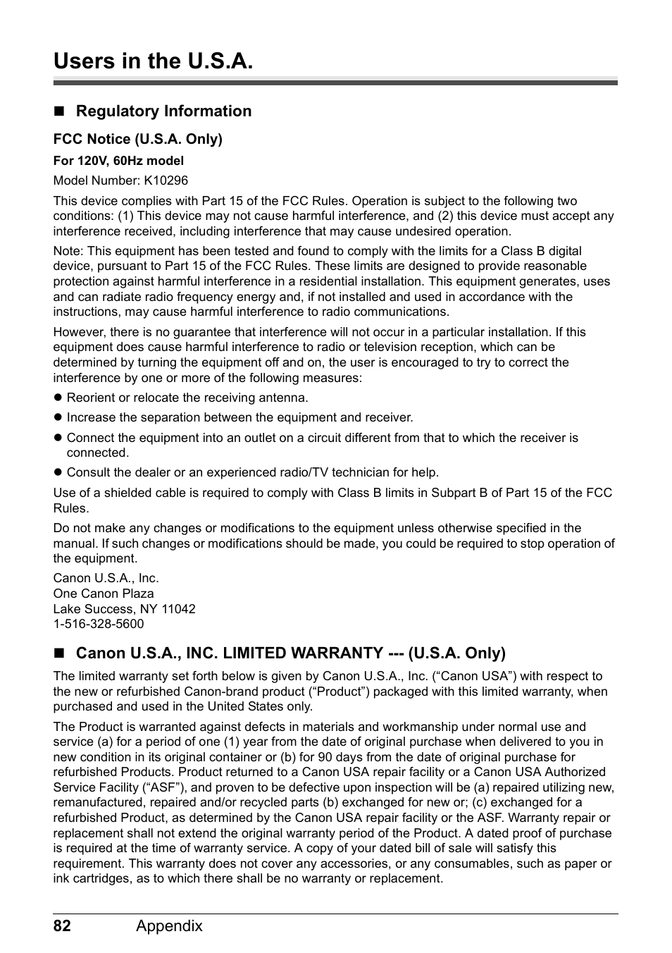 Users in the u.s.a | Canon PIXMA iP100 User Manual | Page 86 / 92