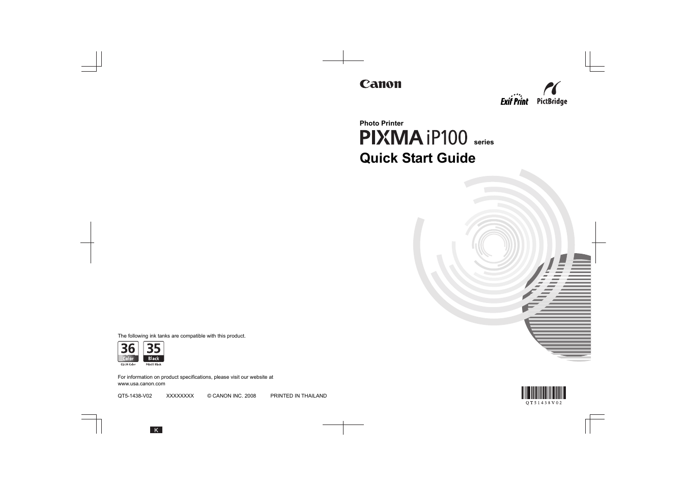 Quick start guide | Canon PIXMA iP100 User Manual | Page 92 / 92