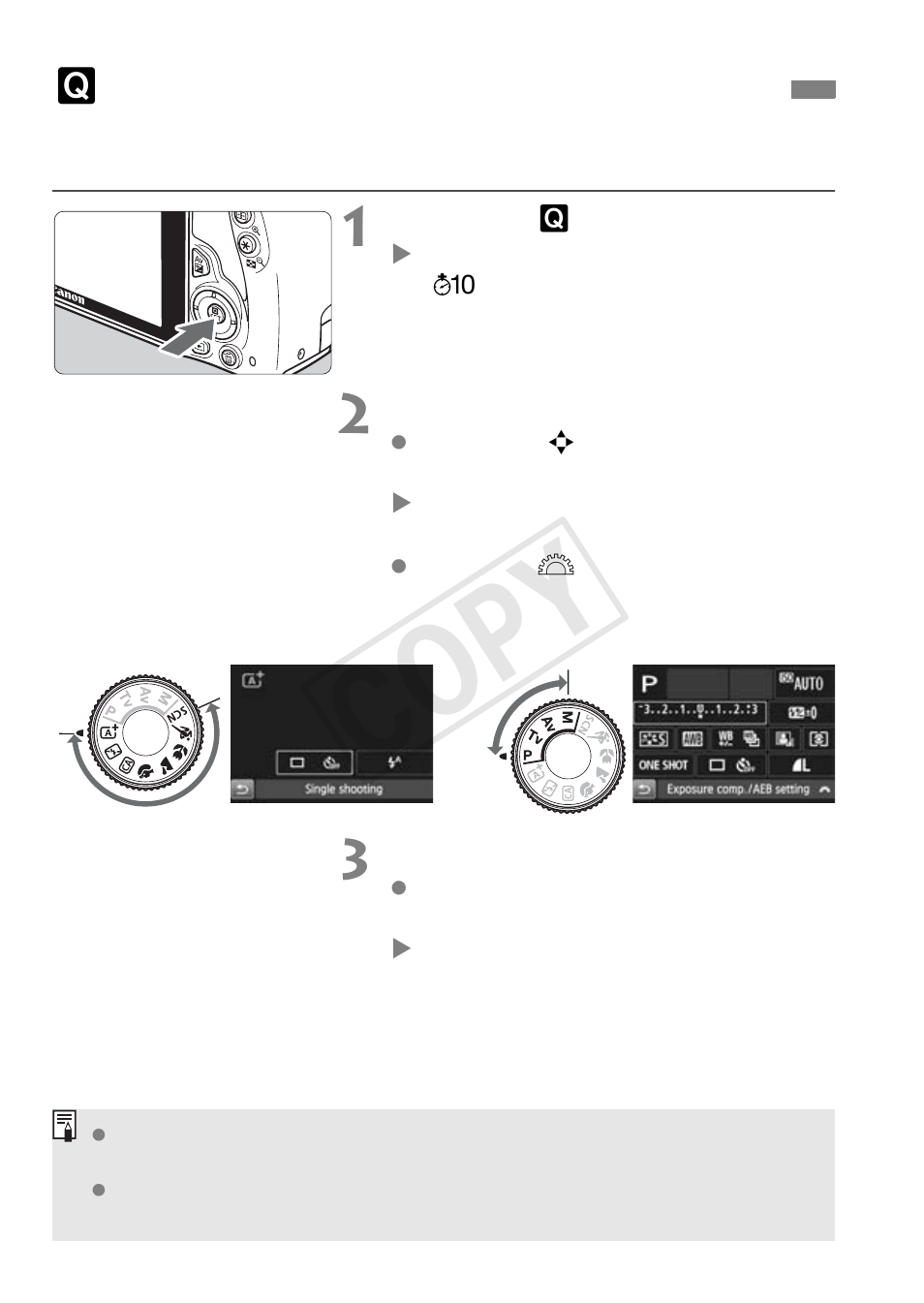 Q quick control for shooting functions, Cop y | Canon EOS Rebel SL1 18-55mm IS STM Lens Kit User Manual | Page 36 / 116