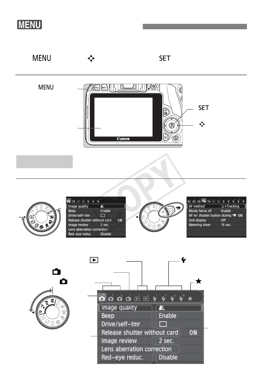 3 menu operations, Cop y, 3menu operations | Canon EOS Rebel SL1 18-55mm IS STM Lens Kit User Manual | Page 38 / 116