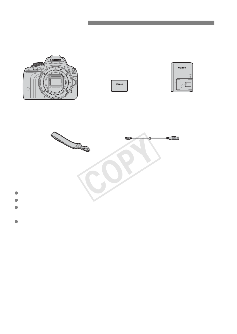 Cop y, Item check list | Canon EOS Rebel SL1 18-55mm IS STM Lens Kit User Manual | Page 4 / 116
