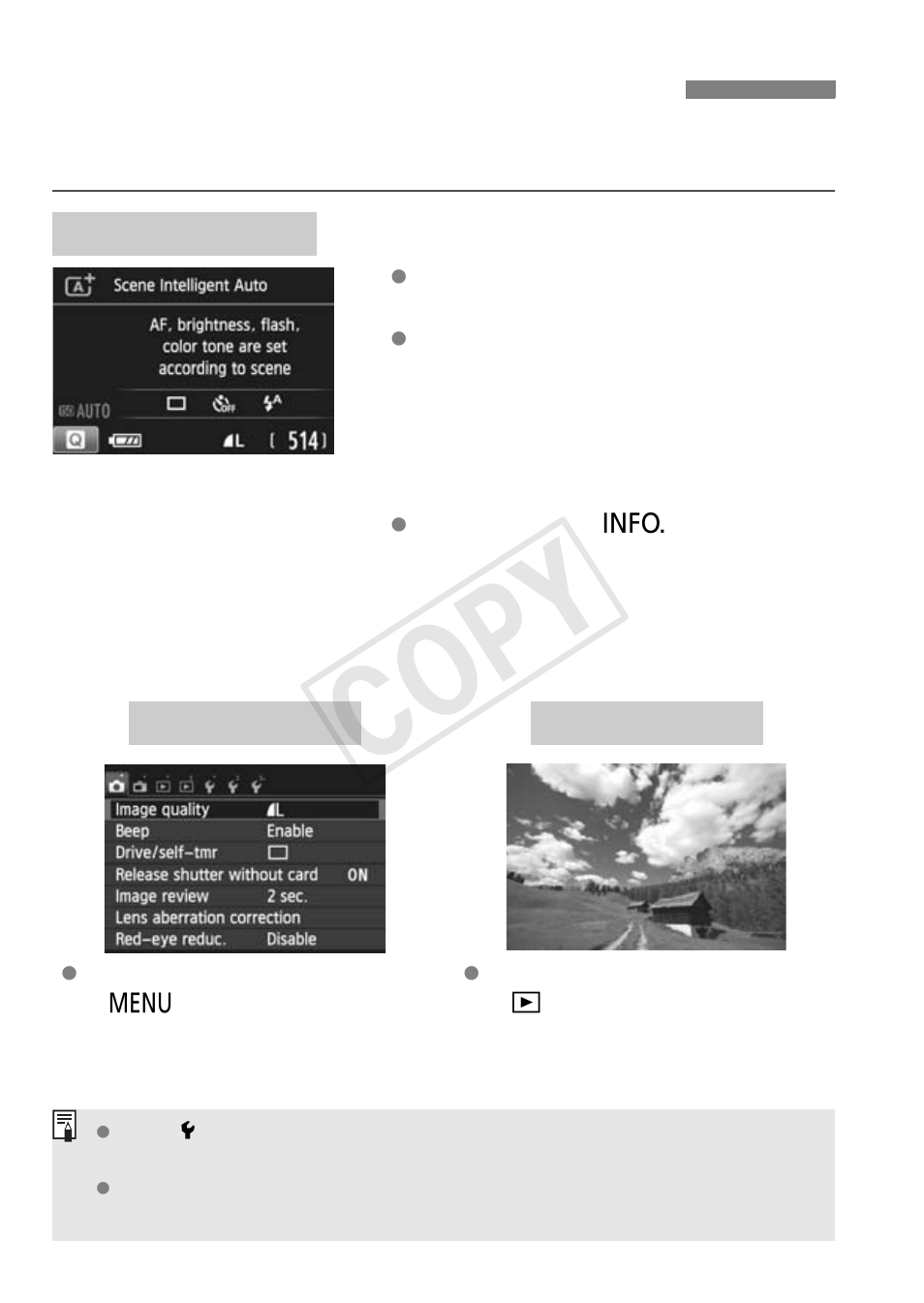Switching the lcd monitor display, Cop y | Canon EOS Rebel SL1 18-55mm IS STM Lens Kit User Manual | Page 42 / 116
