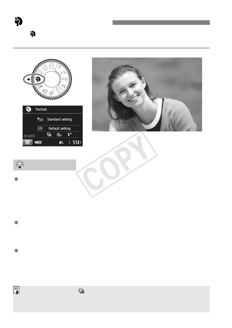 2 shooting portraits, Cop y | Canon EOS Rebel SL1 18-55mm IS STM Lens Kit User Manual | Page 58 / 116