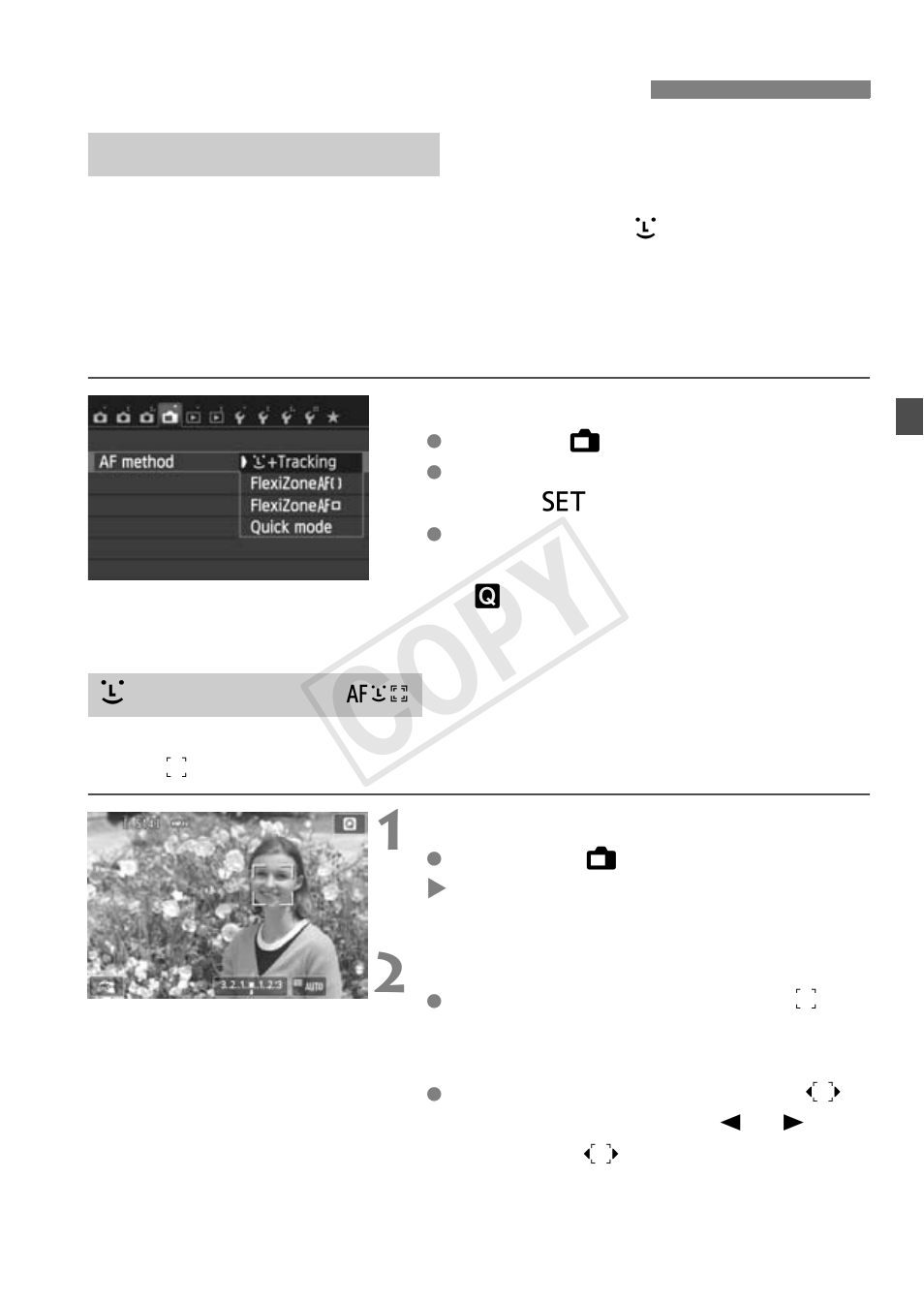 Using af to focus (af method), Cop y | Canon EOS Rebel SL1 18-55mm IS STM Lens Kit User Manual | Page 77 / 116