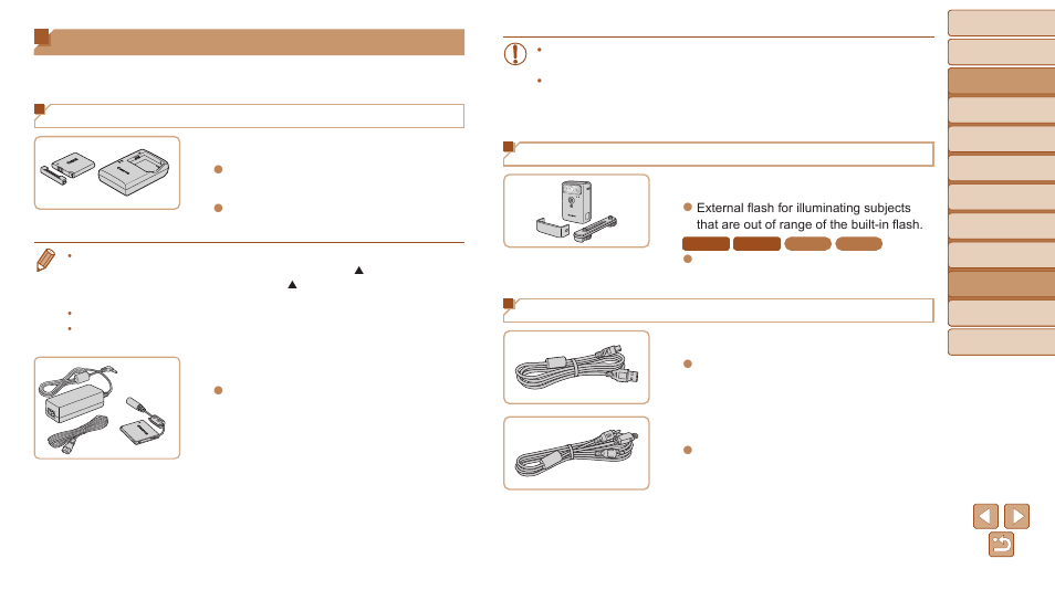 Optional accessories, Even if the camera is left of, Power supplies | Flash units, Other accessories | Canon PowerShot ELPH 135 User Manual | Page 82 / 119