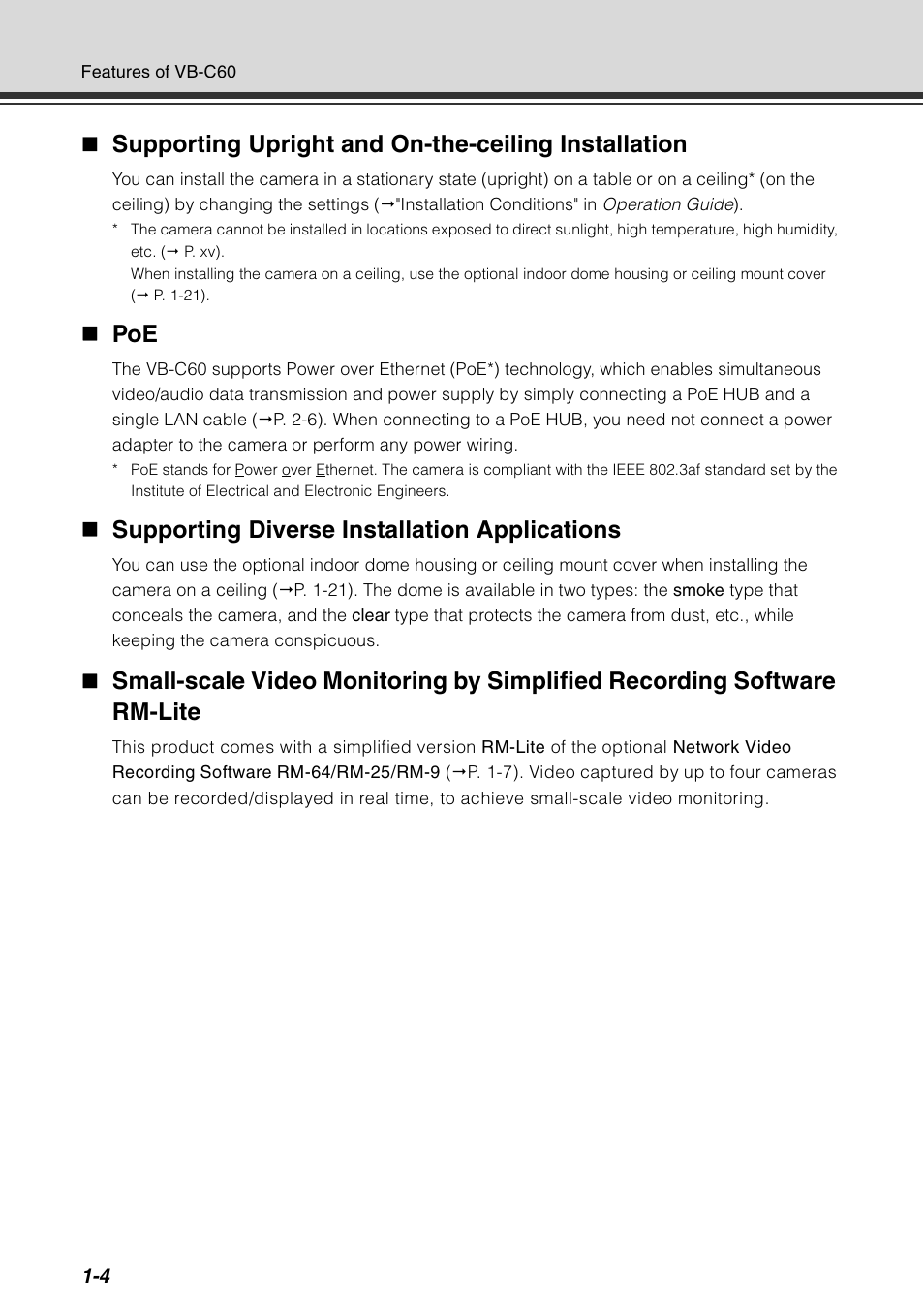 Supporting upright and on-the-ceiling installation, Supporting diverse installation applications | Canon VB-C60 User Manual | Page 22 / 78