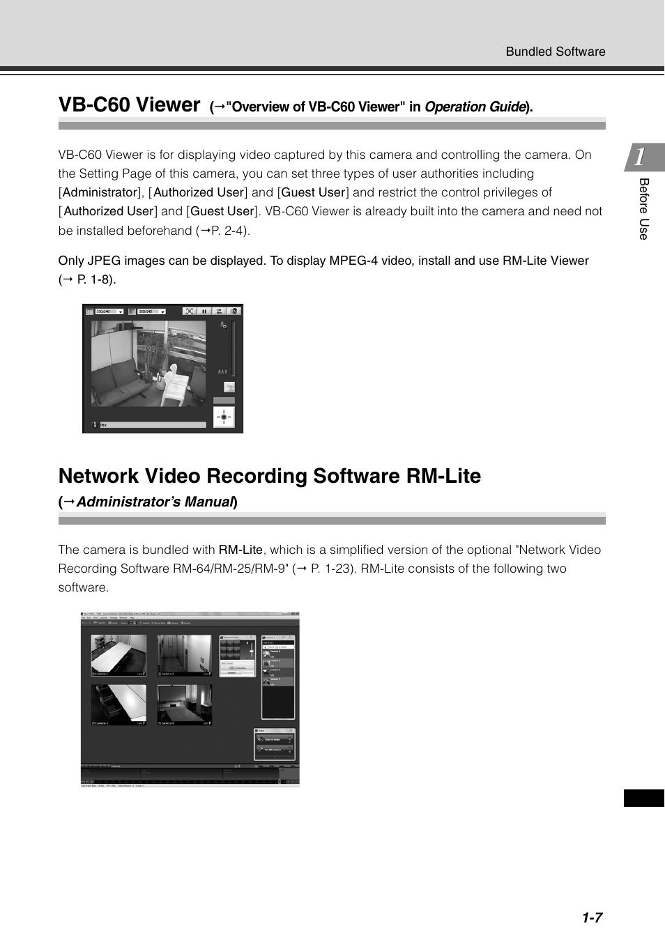 Vb-c60 viewer, Network video recording software rm-lite, P. 1-7) | Canon VB-C60 User Manual | Page 25 / 78