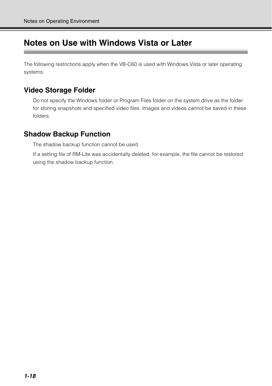 Notes on use with windows vista or later, Notes on use with windows vista or later -18, Video storage folder | Shadow backup function | Canon VB-C60 User Manual | Page 36 / 78