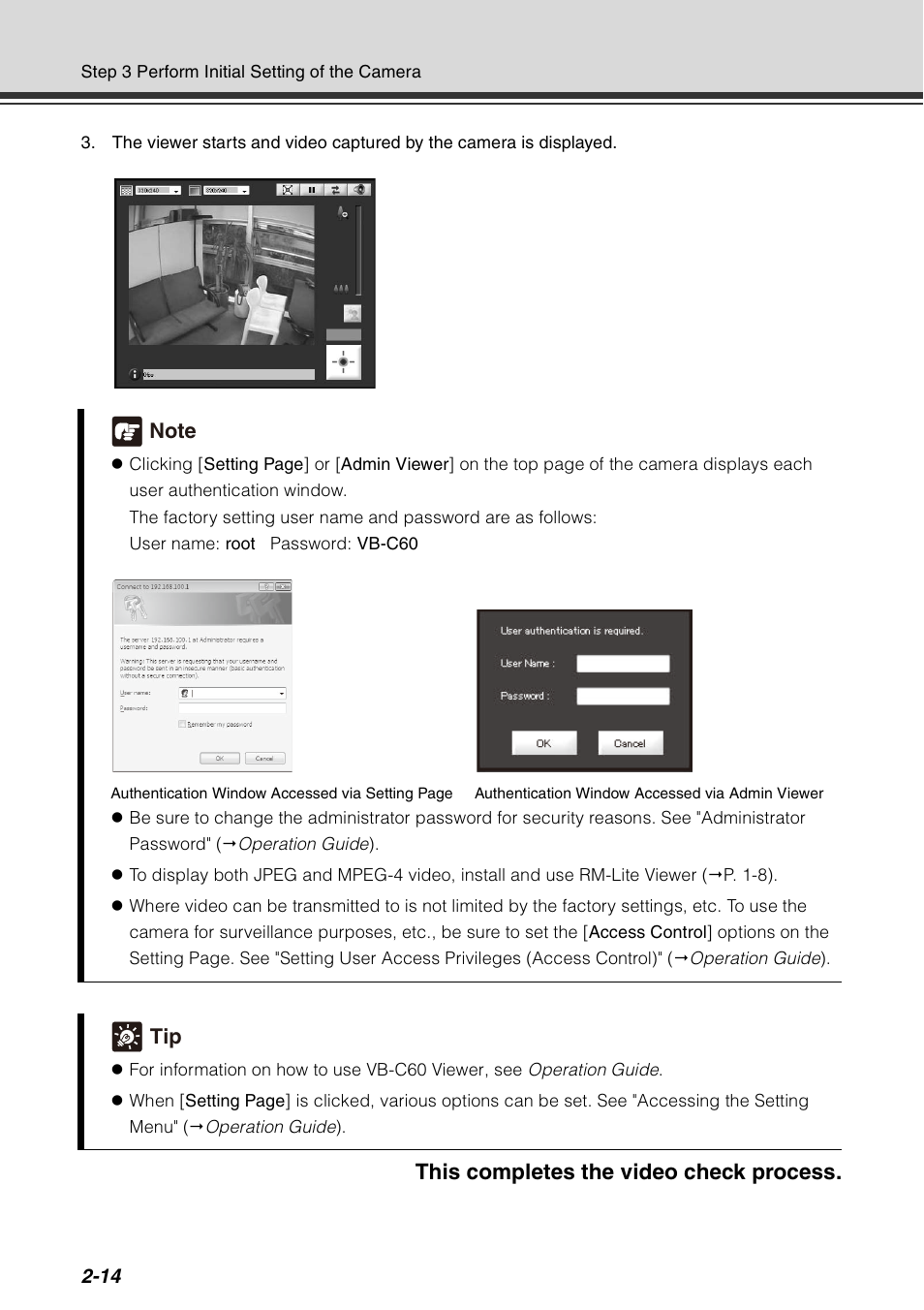 This completes the video check process | Canon VB-C60 User Manual | Page 56 / 78