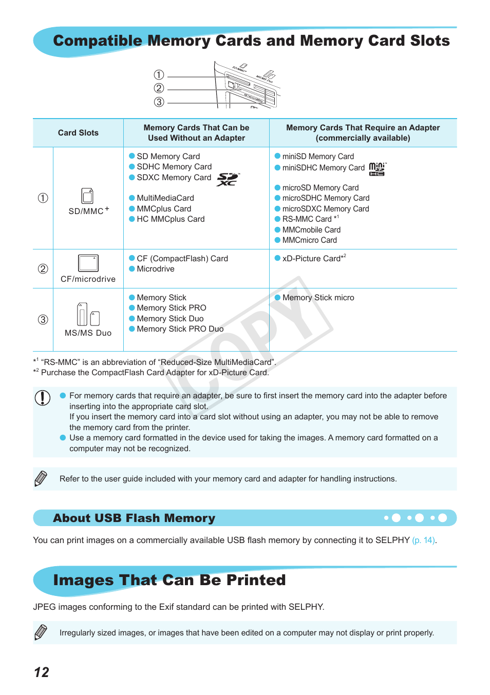 Cop y, Images that can be printed | Canon SELPHY CP800 Black User Manual | Page 13 / 73