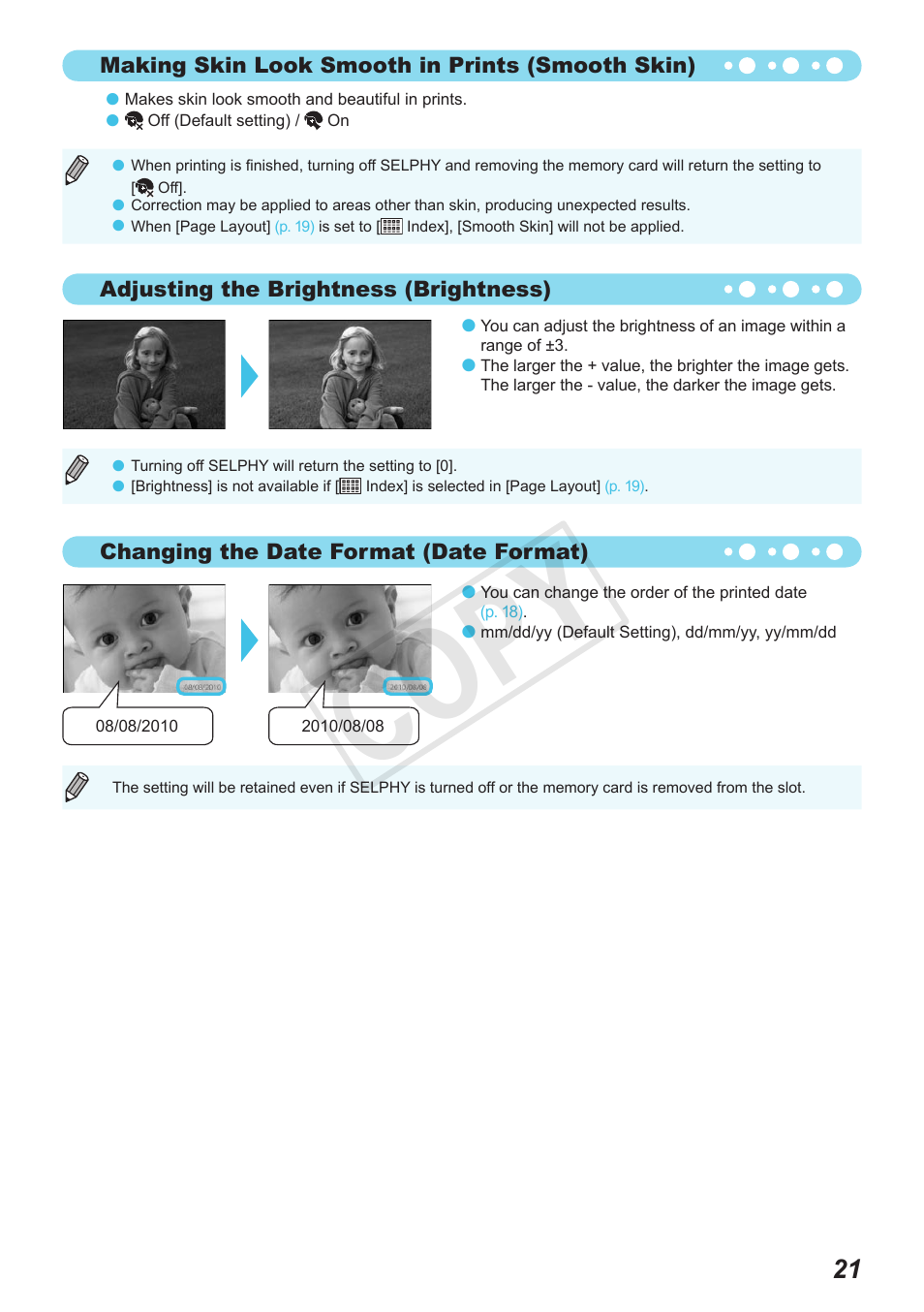 Cop y | Canon SELPHY CP800 Black User Manual | Page 22 / 73